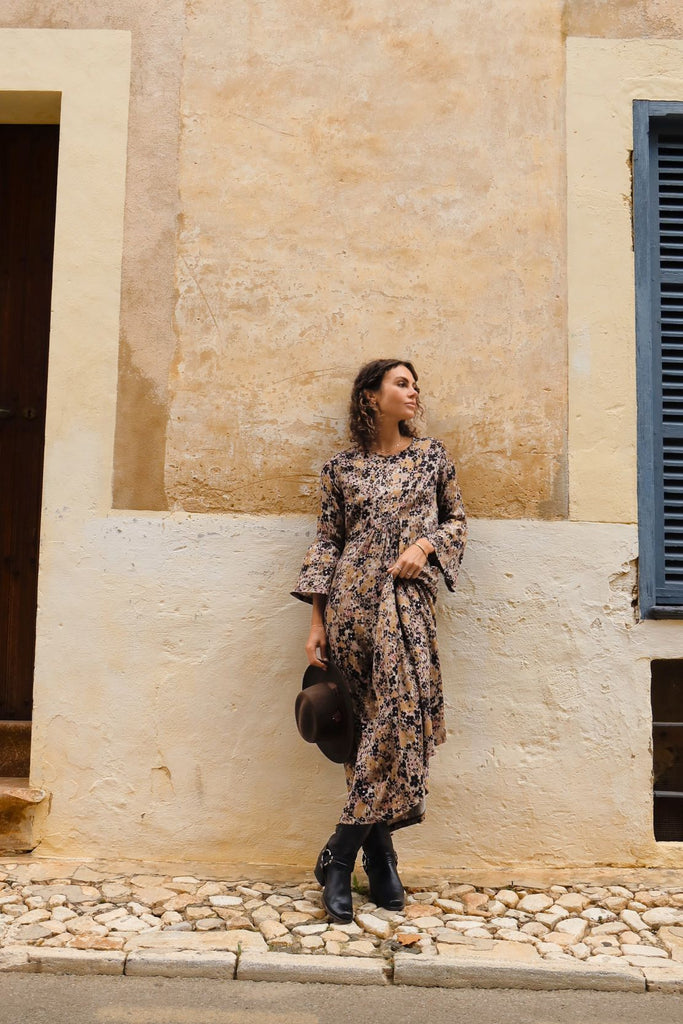 BIRKIN Floral Maxi Dress - Noir Bloom - kimosabiworld.com