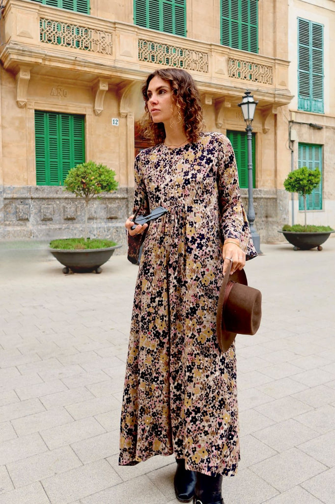 BIRKIN Floral Maxi Dress - Noir Bloom - kimosabiworld.com