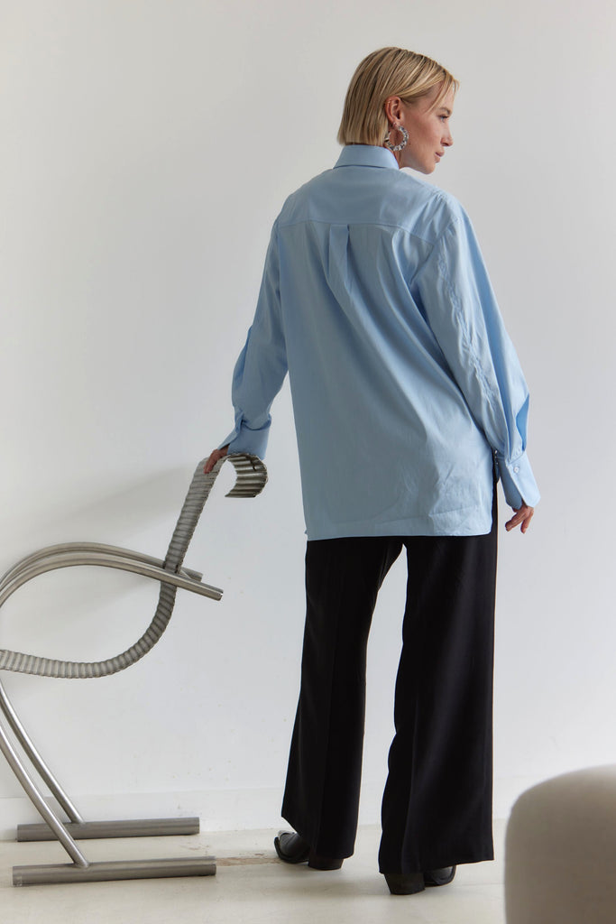 CELINE Tuxedo Pleats Shirt - Soft Blue - kimosabiworld.com