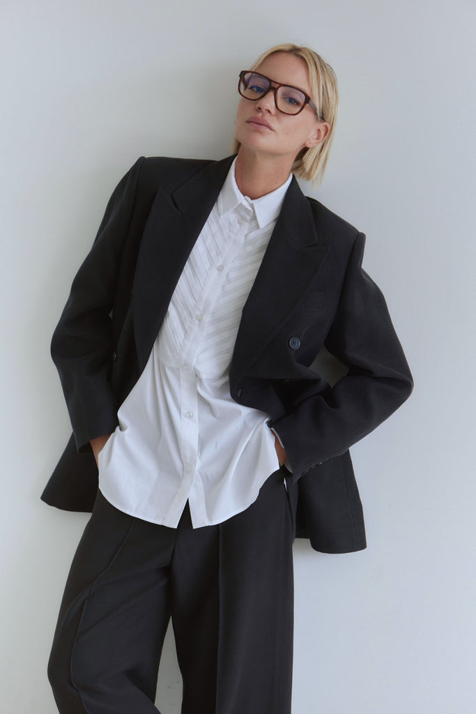 CELINE Tuxedo Pleats Shirt - White - kimosabiworld.com