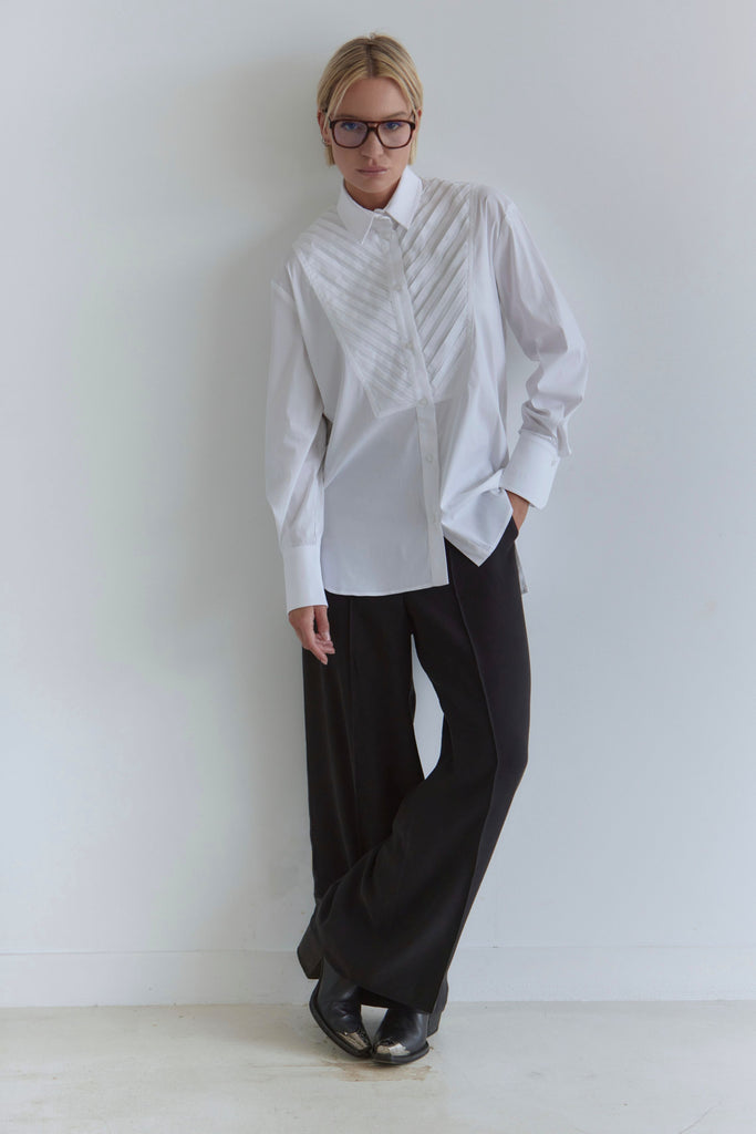 CELINE Tuxedo Pleats Shirt - White - kimosabiworld.com