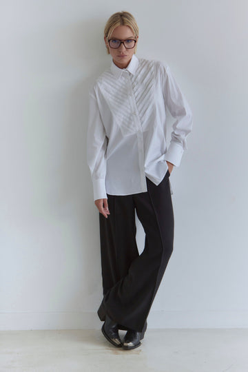 CELINE Tuxedo Pleats Shirt - White - kimosabiworld.com