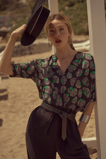 MAJHI High - Waisted Jumpsuit – Mystic Daisy Black - kimosabiworld.com