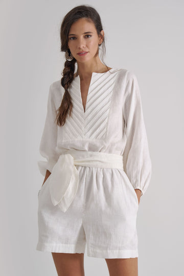 LEONI Tuxedo Pleats Playsuit – White - kimosabiworld.com