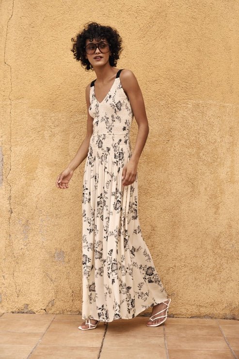 SURI Shirred Dress - Midnight Rose - kimosabiworld.com