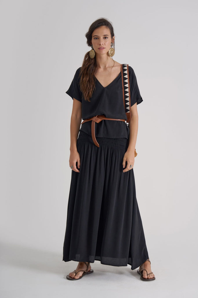KIARA Shirred Skirt – Black - kimosabiworld.com