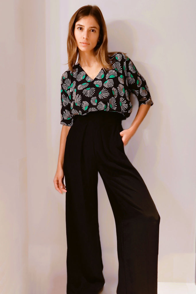 MAJHI High - Waisted Jumpsuit – Mystic Daisy Black - kimosabiworld.com