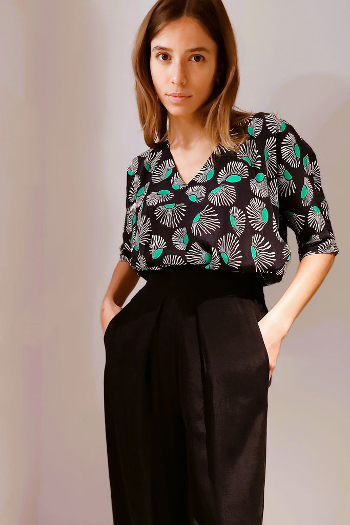 MAJHI High - Waisted Jumpsuit – Mystic Daisy Black - kimosabiworld.com