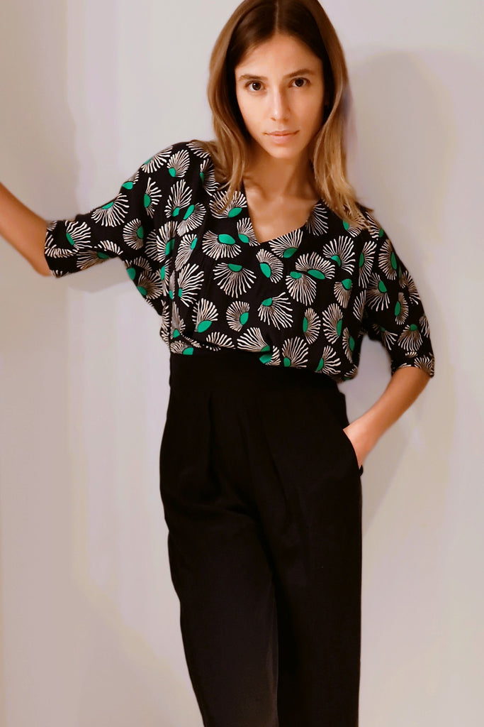 MAJHI High - Waisted Jumpsuit – Mystic Daisy Black - kimosabiworld.com