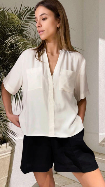 LIHI Half - Sleeve Cupro Viscose Shirt - White - kimosabiworld.com