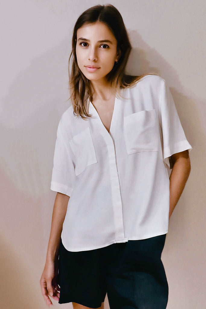 LIHI Half - Sleeve Cupro Viscose Shirt - White - kimosabiworld.com