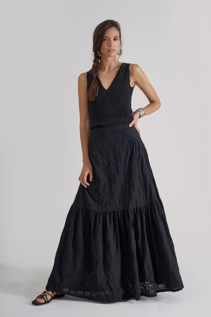 FRIDA Maxi Skirt - Black Broderie - kimosabiworld.com