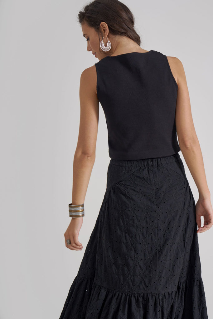 FRIDA Maxi Skirt - Black Broderie - kimosabiworld.com