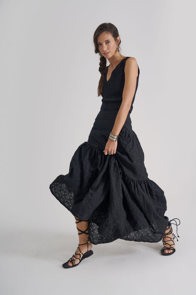 FRIDA Maxi Skirt - Black Broderie - kimosabiworld.com