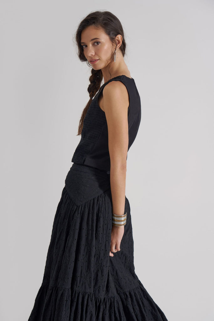 FRIDA Maxi Skirt - Black Broderie - kimosabiworld.com