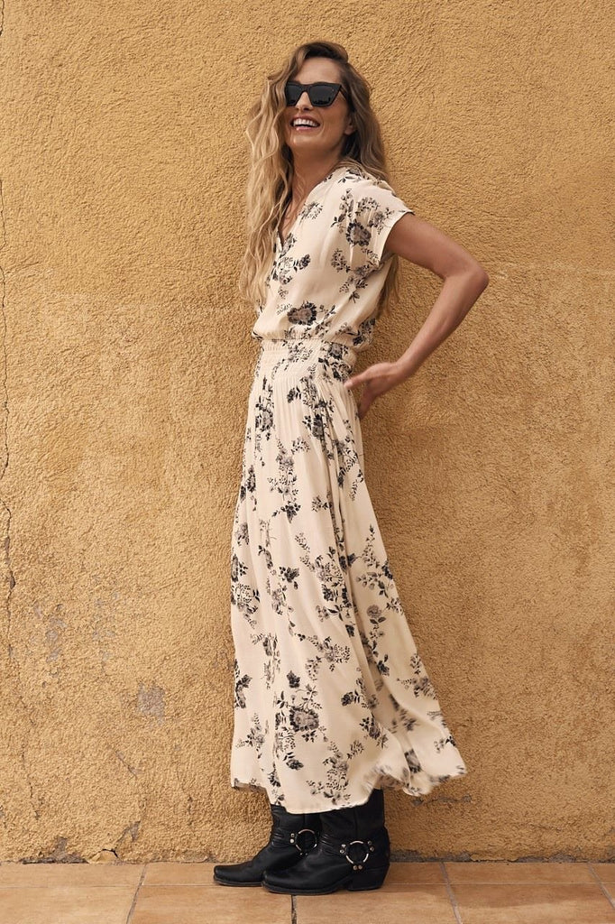 SERENA Shirred Dress - Midnight Rose - kimosabiworld.com