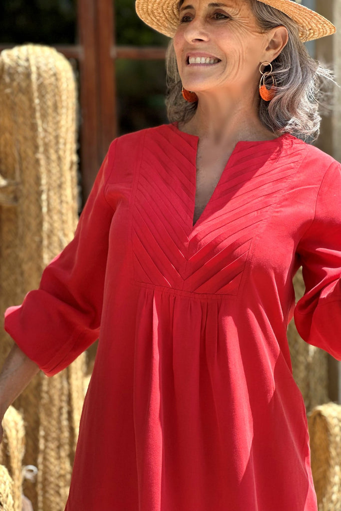 YAYA Babydoll Dress with Tuxedo Pleats - kimosabiworld.com